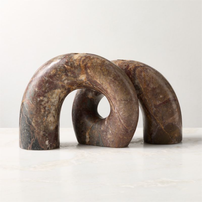 Curva Marroon Marble Double Taper Candle Holder - image 2 of 4