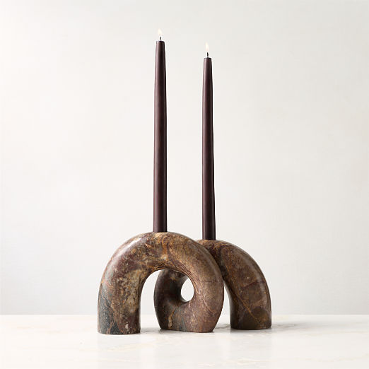 Curva Marroon Marble Double Taper Candle Holder