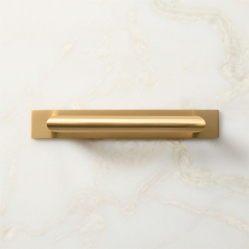 Curveaux Curved Brushed Brass Cabinet Handle with Backplate 5" - image 2 of 6