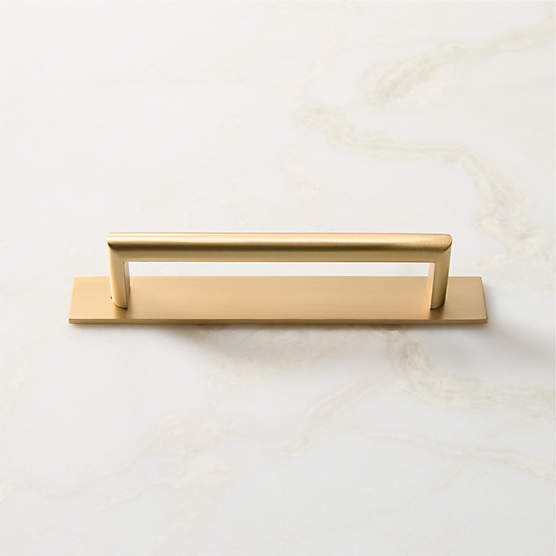 Curveaux Curved Brushed Brass Cabinet Handle with Backplate 5"