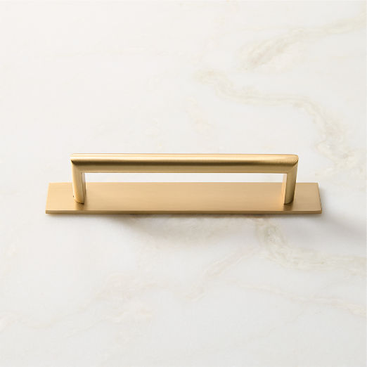 Curveaux Curved Brushed Brass Cabinet Handle with Backplate 5"