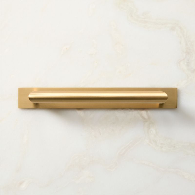 Curveaux Curved Brushed Brass Cabinet Handle with Backplate 6" - image 1 of 5
