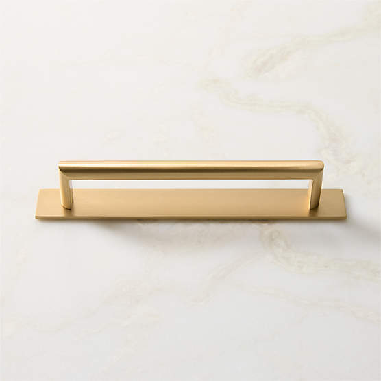 Curveaux Curved Brushed Brass Cabinet Handle with Backplate 6"