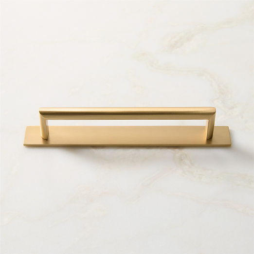 Curveaux Curved Brushed Brass Cabinet Handles with Backplate