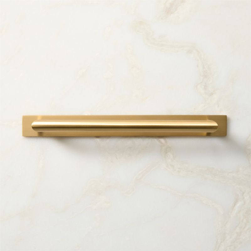 Curveaux Curved Brushed Brass Cabinet Handle with Backplate 8" - image 1 of 5