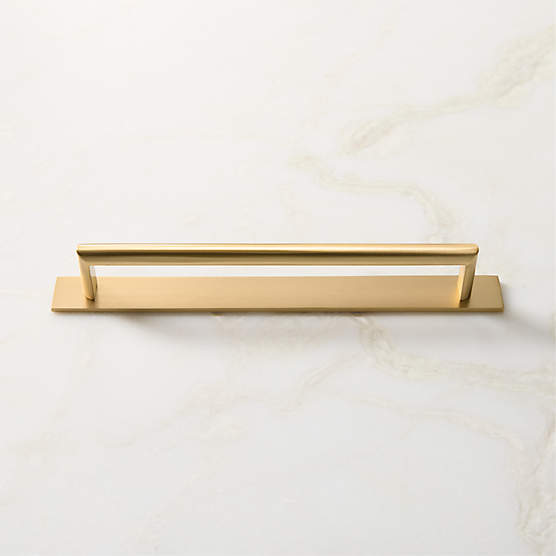 Curveaux Curved Brushed Brass Cabinet Handle with Backplate 8"