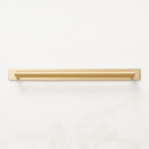 Curveaux Curved Brushed Brass Cabinet Handle with Backplate 10"