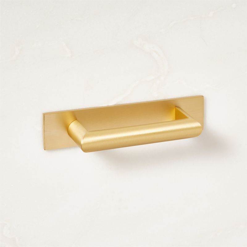 Curveaux Curved Brushed Brass Cabinet Handle with Backplate 3" - image 3 of 5