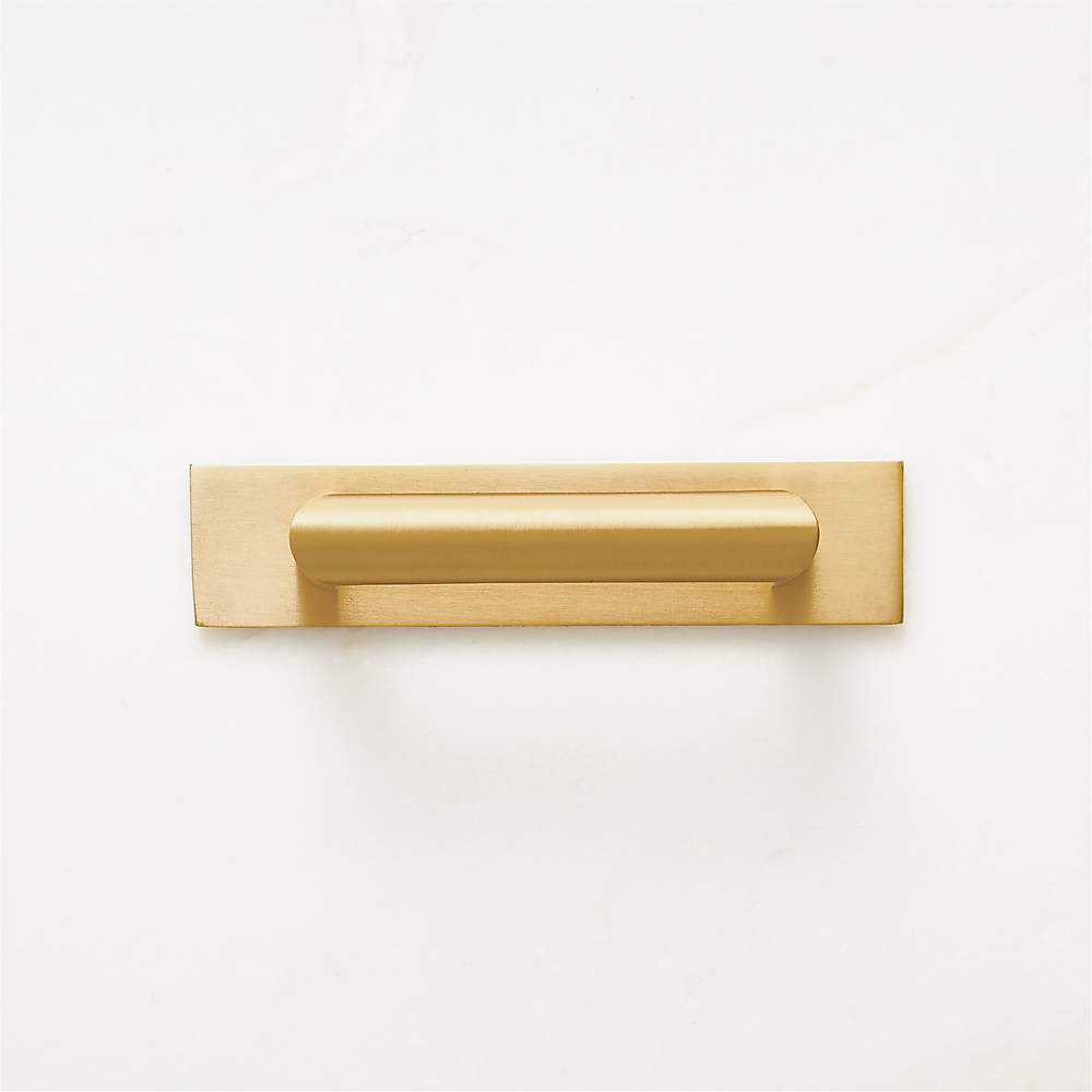 Curveaux Curved Brushed Brass Cabinet Handle with Backplate 12