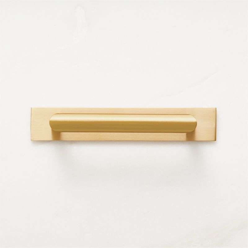 Viewing product image Curveaux Curved Brushed Brass Cabinet Handle with Backplate 4" - image 1 of 4