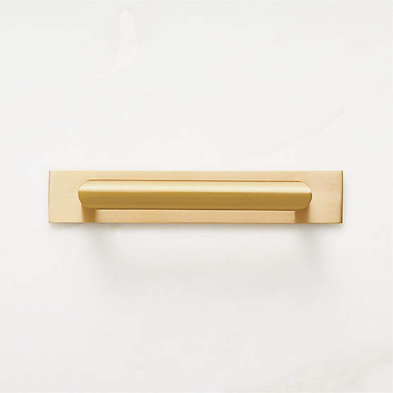 Curveaux Curved Brushed Brass Cabinet Handle with Backplate 4"