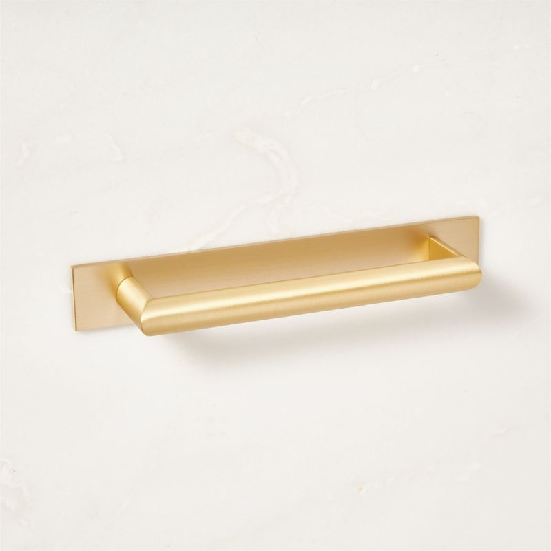 Curveaux Curved Brushed Brass Cabinet Handle with Backplate 5" - image 3 of 5