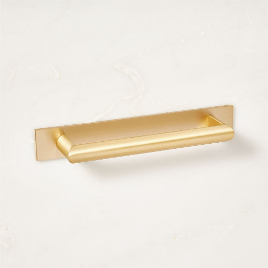 Curveaux Curved Brushed Brass Cabinet Handle with Backplate 5"