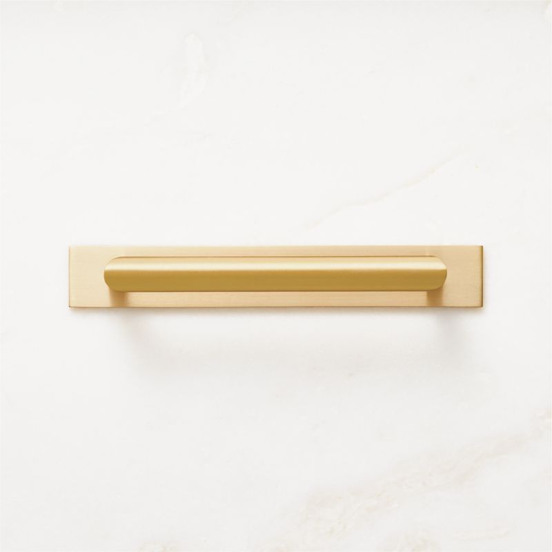 Curveaux Curved Brushed Brass Cabinet Handle with Backplate 5" - image 0 of 5