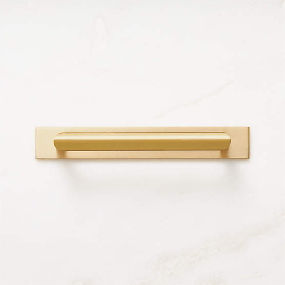 Curveaux Curved Brushed Brass Cabinet Handle with Backplate 5"