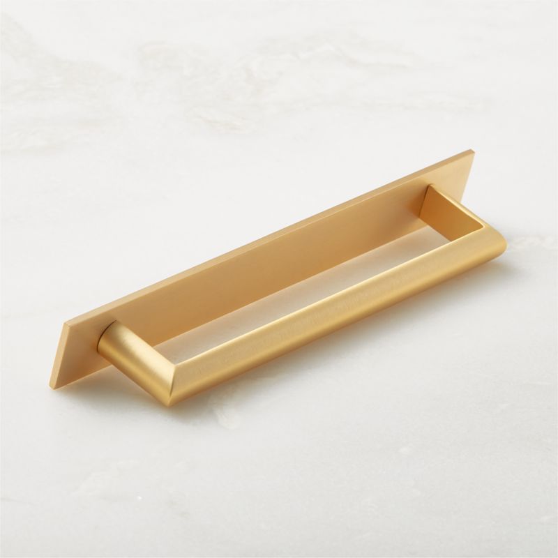 Curveaux Curved Brushed Brass Cabinet Handle with Backplate 6" - image 4 of 5