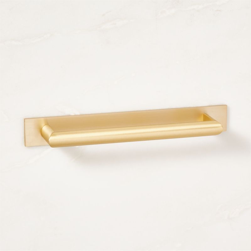 Curveaux Curved Brushed Brass Cabinet Handle with Backplate 6" - image 3 of 5