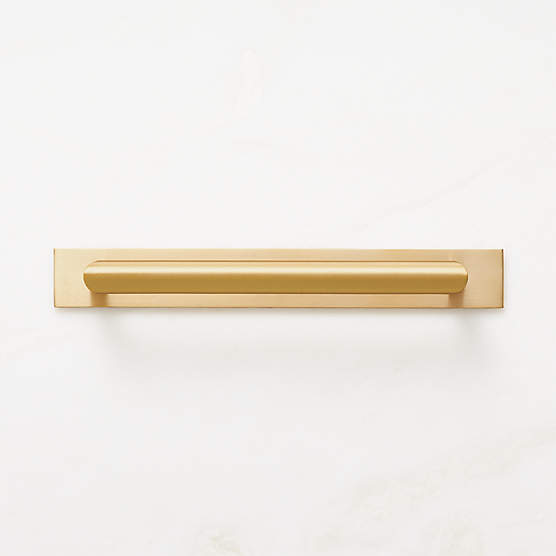 Curveaux Curved Brushed Brass Cabinet Handle with Backplate 6"