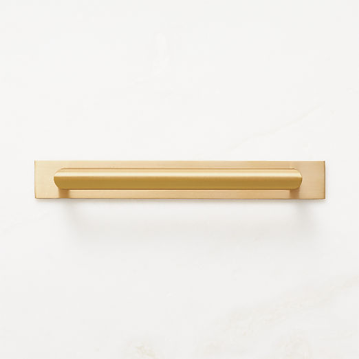 Curveaux Curved Brushed Brass Cabinet Handle with Backplate 6"