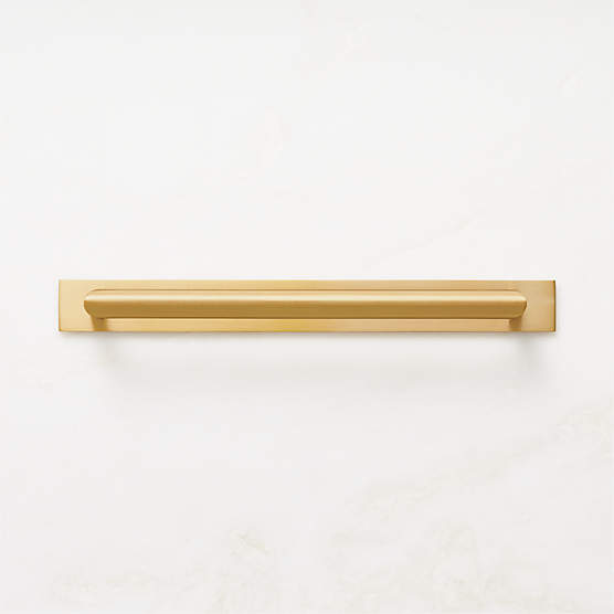 Curveaux Curved Brushed Brass Cabinet Handle with Backplate 8"