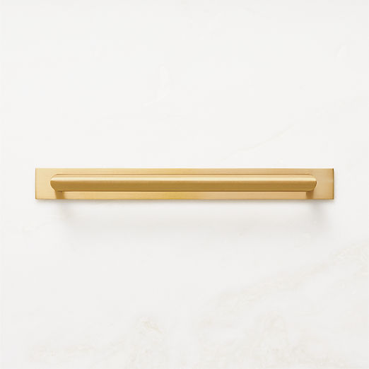 Curveaux Curved Brushed Brass Cabinet Handle with Backplate 8"