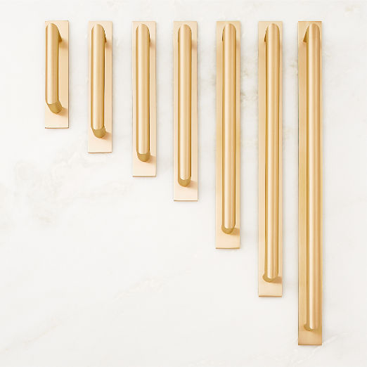 Curveaux Curved Brushed Brass Cabinet Handles with Backplate