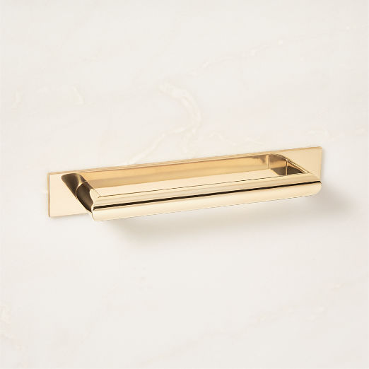 Curveaux Curved Unlacquered Brass Cabinet Handle with Backplate 5"