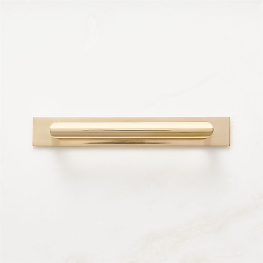 Curveaux Curved Unlacquered Brass Cabinet Handle with Backplate 5"