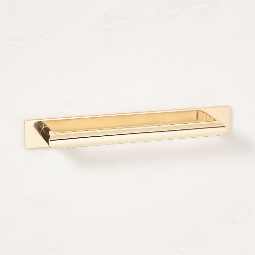 Curveaux Curved Unlacquered Brass Cabinet Handle with Backplate 6"