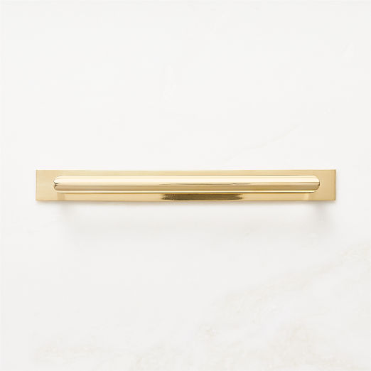 Curveaux Curved Unlacquered Brass Cabinet Handle with Backplate 8"