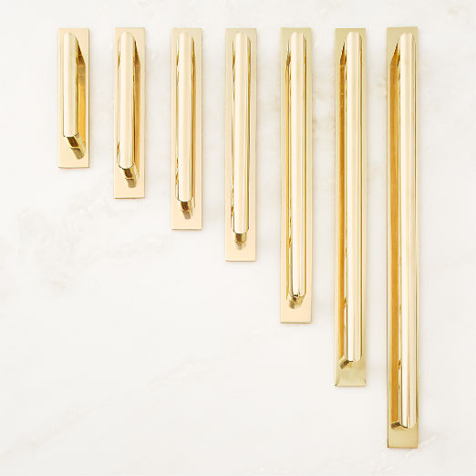 Curveaux Curved Unlacquered Brass Cabinet Handles with Backplate