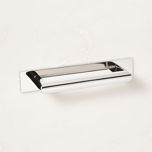 Curveaux Curved Polished Nickel Cabinet Handle with Backplate 4"