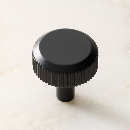 Curveaux Scored Round Black Cabinet Knob