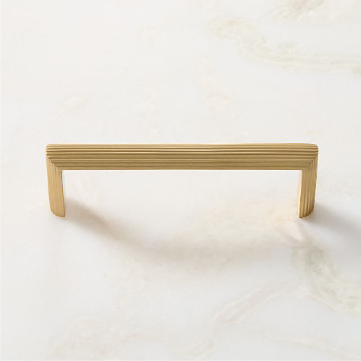Curveaux Scored Brushed Brass Cabinet Handle 4''