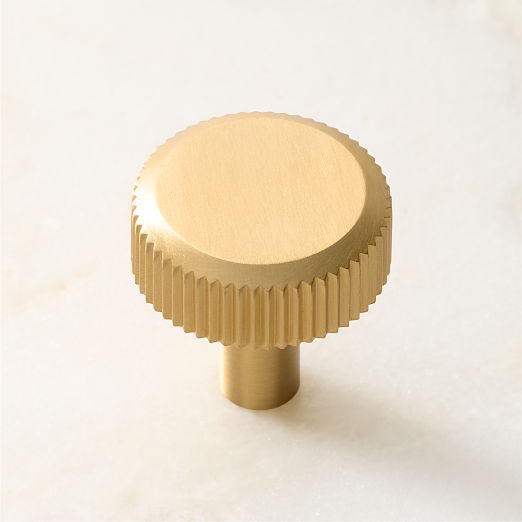 Curveaux Scored Round Brushed Brass Cabinet Knob