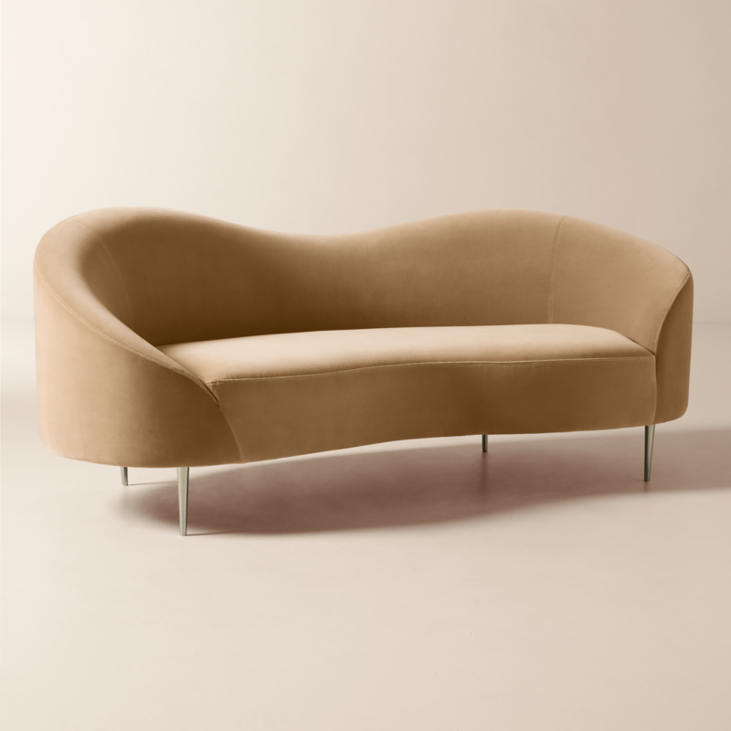 Curvo 75" Camel Velvet Apartment Sofa by goop - image 5 of 16