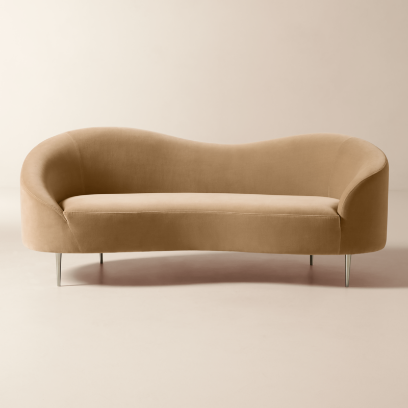 Curvo 75" Camel Velvet Apartment Sofa by goop - image 0 of 16