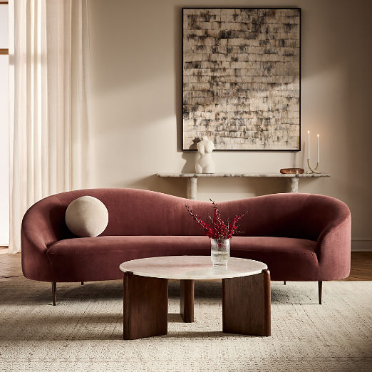 Curvo 96.5" Rose Velvet Sofa by goop