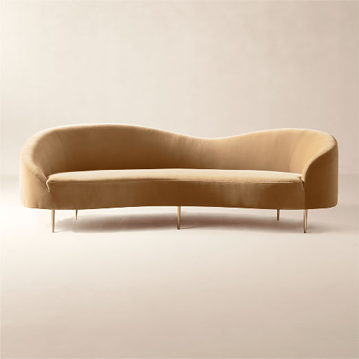 Curvo Camel Velvet Sofa by goop (75"-96.5)