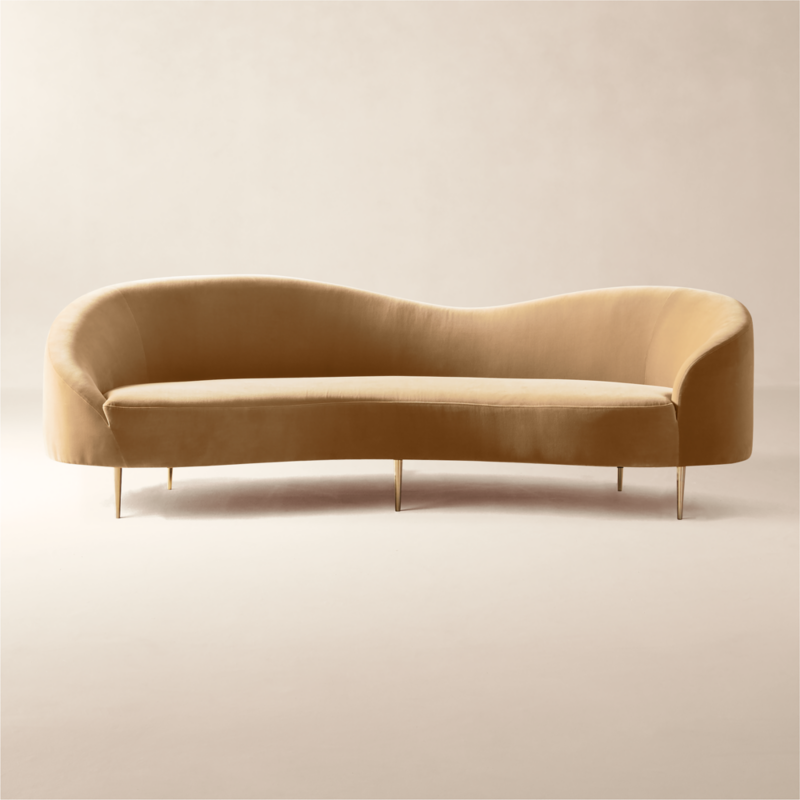 Curvo 96.5" Camel Velvet Sofa by goop - image 0 of 15