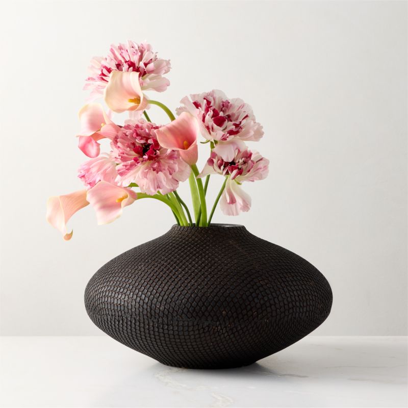 View Cusco Textured Black Terracotta Vase Wide details