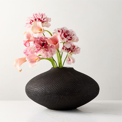 Cusco Textured Black Terracotta Vase Wide