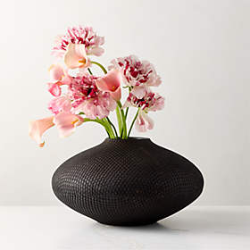 Lilith Black Ceramic Vase with Leather Handles + Reviews | CB2