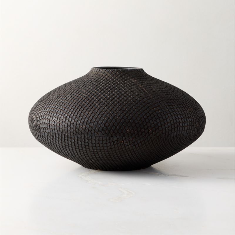 Cusco Textured Black Terracotta Vase Wide - image 4 of 14