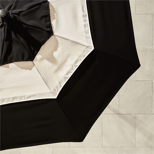 Market Round Black & Natural White Stripe Outdoor Umbrella with Black Base