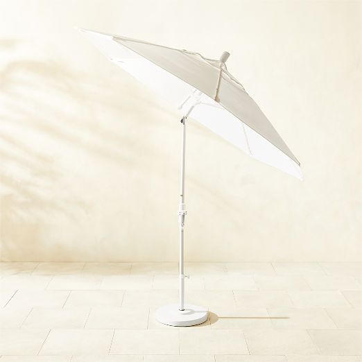 Market Round Natural White Outdoor Umbrella with White Base