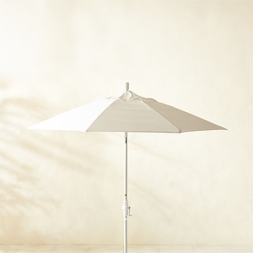 Market Round Natural White Outdoor Umbrella with White Pole