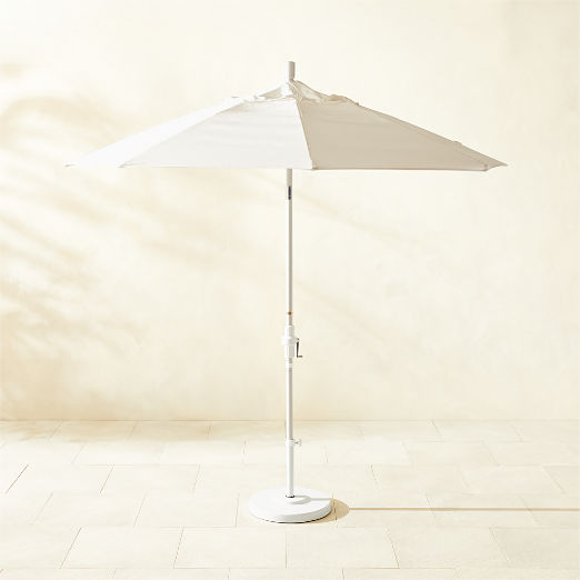 Market Round Natural White Outdoor Umbrella with White Base