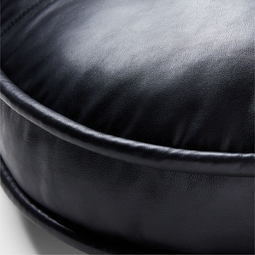 Dacre Round Black Leather Throw Pillow 16''