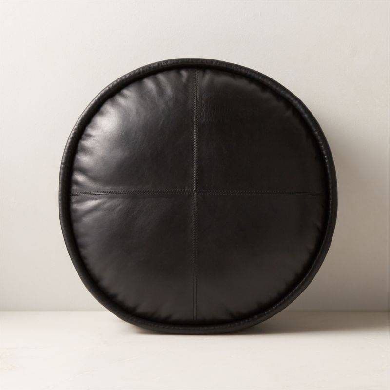 View Dacre Round Black Leather Throw Pillow 16'' details